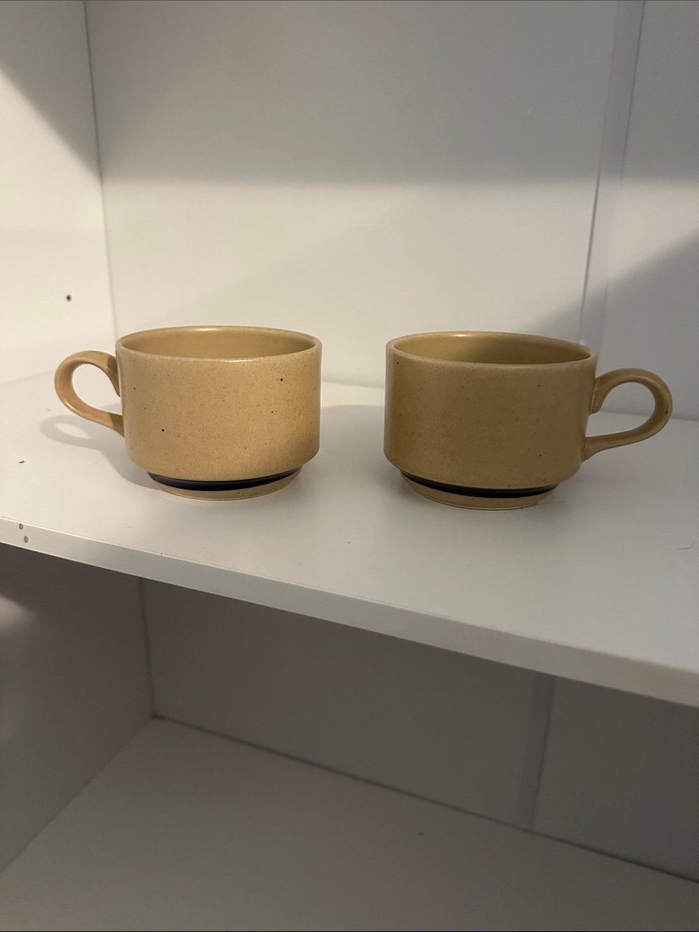 Vintage Macy’s Set of 2 Stoneware Coffee Cups Mugs in Light Brown